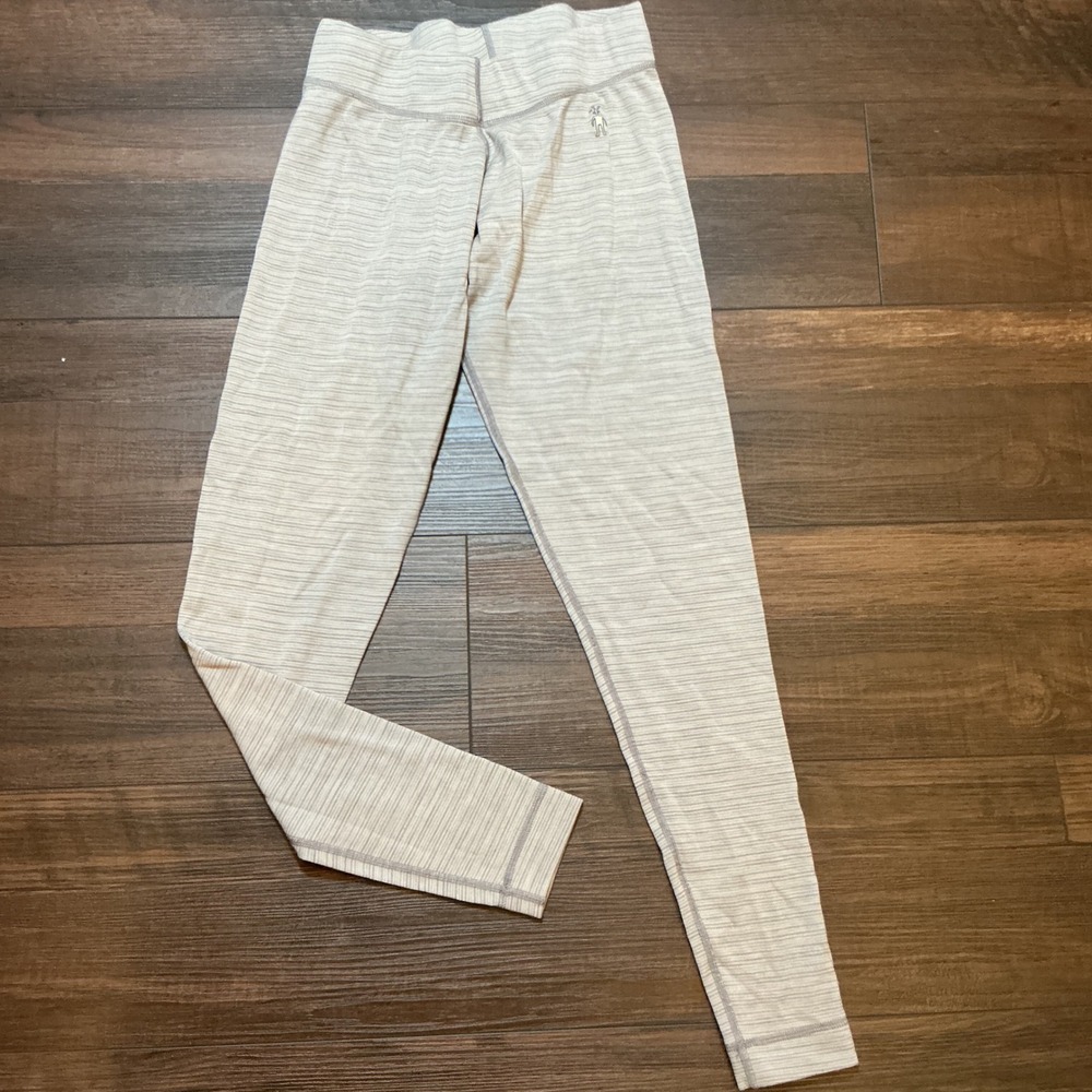 Smartwool Merino 250 Base Layer Leggings Grey Striped Thermal Pants Small S
